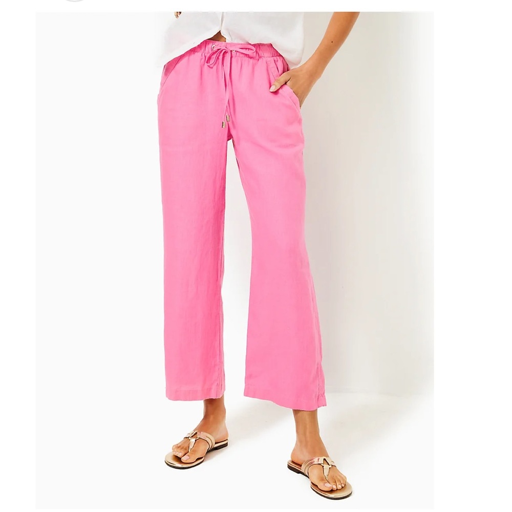 NWT Lilly Pulitzer BRAWLEY LINEN CROP PANT, CONFETTI PINK